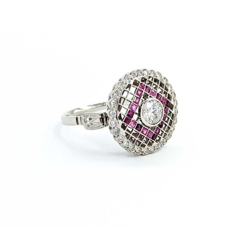 Ring Checkerboard .65ctw Round Diamonds .25ctw Ruby 900pt 15.8mm Sz6.5 3.9g 225040080