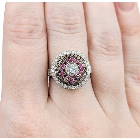 Ring Checkerboard .65ctw Round Diamonds .25ctw Ruby 900pt 15.8mm Sz6.5 3.9g 225040080