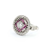  Ring Checkerboard .65ctw Round Diamonds .25ctw Ruby 900pt 15.8mm Sz6.5 3.9g 225040080