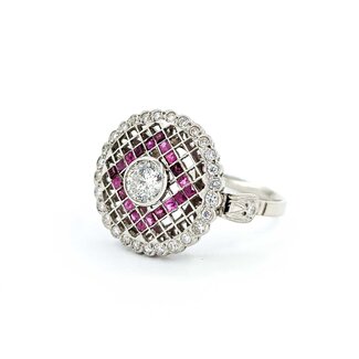 Ring Checkerboard .65ctw Round Diamonds .25ctw Ruby 900pt 15.8mm Sz6.5 3.9g 225040080