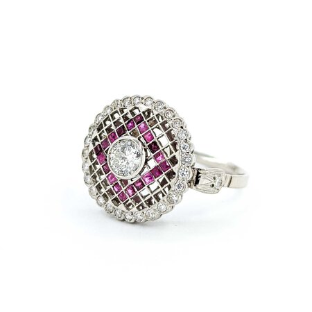 Ring Checkerboard .65ctw Round Diamonds .25ctw Ruby 900pt 15.8mm Sz6.5 3.9g 225040080