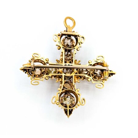 Brooch Cross 5ctw Old Mine Cut Diamonds 14ky 42mm 14.41g 225040128