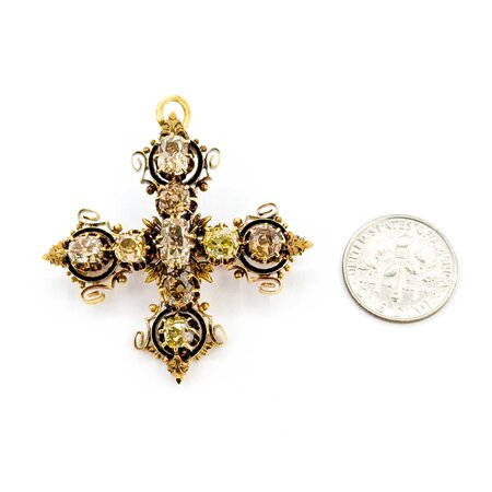 Brooch Cross 5ctw Old Mine Cut Diamonds 14ky 42mm 14.41g 225040128