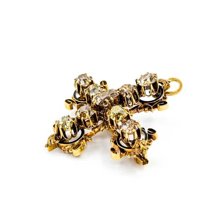Brooch Cross 5ctw Old Mine Cut Diamonds 14ky 42mm 14.41g 225040128