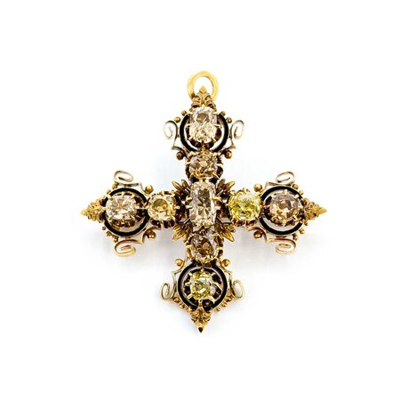 Brooch Cross 5ctw Old Mine Cut Diamonds 14ky 42mm 14.41g 225040128