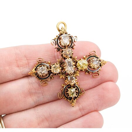 Brooch Cross 5ctw Old Mine Cut Diamonds 14ky 42mm 14.41g 225040128