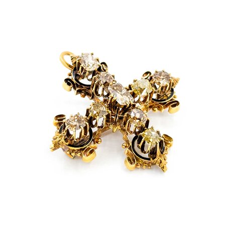 Brooch Cross 5ctw Old Mine Cut Diamonds 14ky 42mm 14.41g 225040128