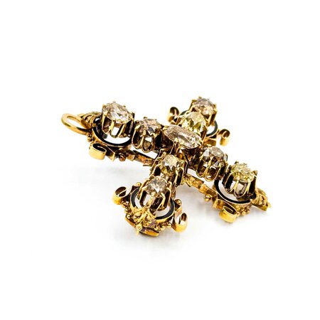 Brooch Cross 5ctw Old Mine Cut Diamonds 14ky 42mm 14.41g 225040128