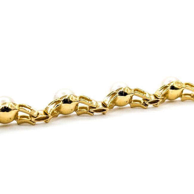 Bracelet V Link 6mm Pearl 14ky 6mm 7.5" 13.4g 225040139