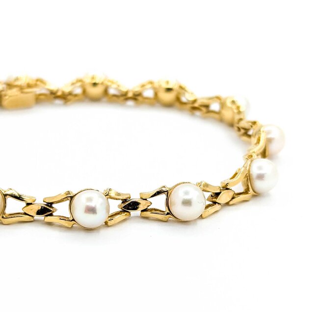 Bracelet V Link 6mm Pearl 14ky 6mm 7.5" 13.4g 225040139
