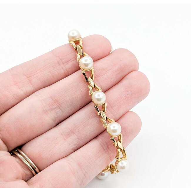 Bracelet V Link 6mm Pearl 14ky 6mm 7.5" 13.4g 225040139