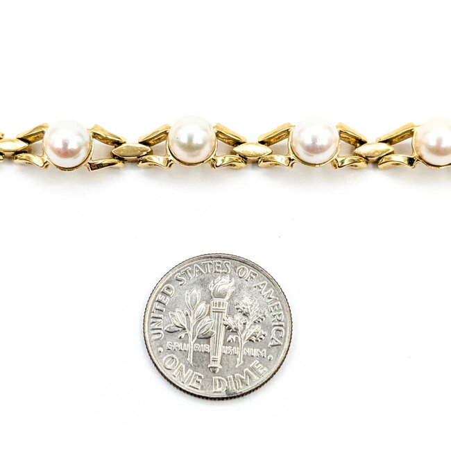 Bracelet V Link 6mm Pearl 14ky 6mm 7.5" 13.4g 225040139