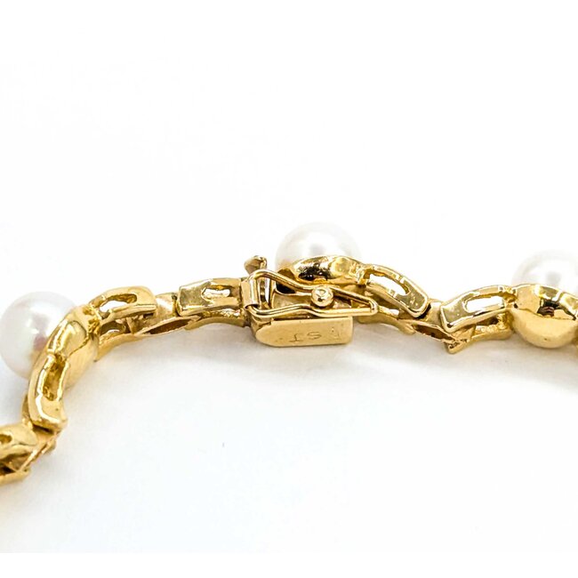 Bracelet V Link 6mm Pearl 14ky 6mm 7.5" 13.4g 225040139