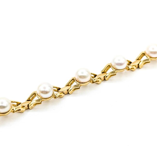 Bracelet V Link 6mm Pearl 14ky 6mm 7.5" 13.4g 225040139