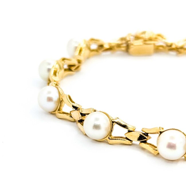 Bracelet V Link 6mm Pearl 14ky 6mm 7.5" 13.4g 225040139