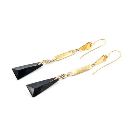 Earrings Dangle .20ctw Round Diamonds Onyx 2.5mm Seed Pearls 14ky 2.6x.4" 4g 225040101