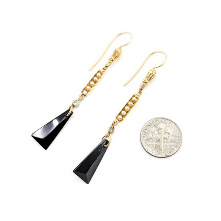 Earrings Dangle .20ctw Round Diamonds Onyx 2.5mm Seed Pearls 14ky 2.6x.4" 4g 225040101