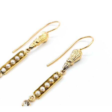 Earrings Dangle .20ctw Round Diamonds Onyx 2.5mm Seed Pearls 14ky 2.6x.4" 4g 225040101