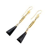  Earrings Dangle .20ctw Round Diamonds Onyx 2.5mm Seed Pearls 14ky 2.6x.4" 4g 225040101