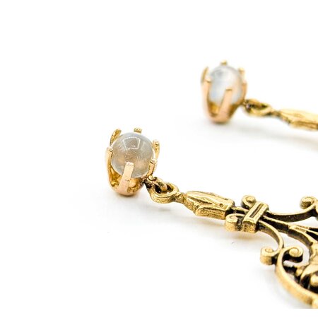 Earrings Fleur De Lis Dangle 5mm Moonstone 14ky 1.6x.8" 8.8g 225040102