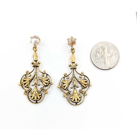 Earrings Fleur De Lis Dangle 5mm Moonstone 14ky 1.6x.8" 8.8g 225040102