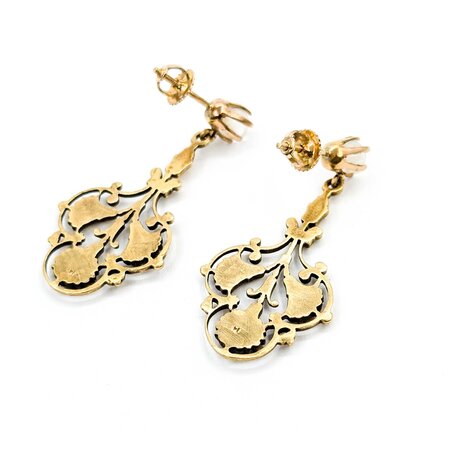 Earrings Fleur De Lis Dangle 5mm Moonstone 14ky 1.6x.8" 8.8g 225040102