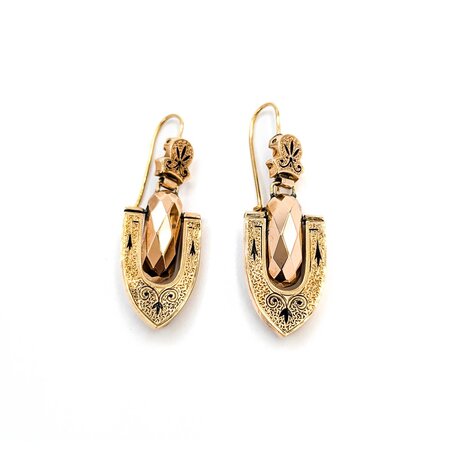 Earrings Fleur De Lis Dangle Black Enamel 14ky 1.75x.55" 6.9g 225040105