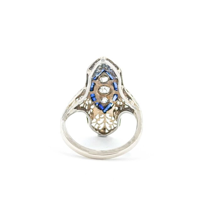 Ring Filigree Shield .28ctw Old Euro Cut Diamonds .30ctw Sapphire 18kw 26x14.5mm Sz5.5 4.1g 225040072