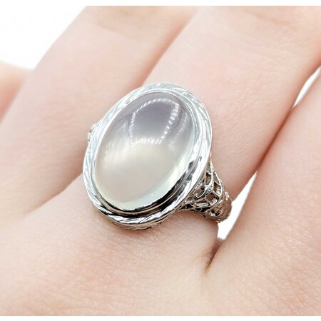Ring Filigree 11ct Cabochon Moonstone 14kw 18.5x15mm Sz7 4.1g 225040073