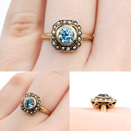 Ring .50ct Blue Zircon 10ky 10x10mm Sz5.75 2.2g 225040082