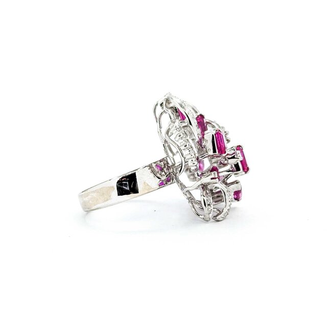 Ring Vintage .30ctw Single Cut Diamonds 2.00ctw Pink Lab Grown Sapphires 14kw 22x20 Sz4.5 7.09g 225040053