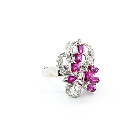 Ring Vintage .30ctw Single Cut Diamonds 2.00ctw Pink Lab Grown Sapphires 14kw 22x20 Sz4.5 7.09g 225040053