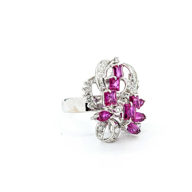 Ring Vintage .30ctw Single Cut Diamonds 2.00ctw Pink Lab Grown Sapphires 14kw 22x20 Sz4.5 7.09g 225040053