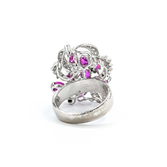 Ring Vintage .30ctw Single Cut Diamonds 2.00ctw Pink Lab Grown Sapphires 14kw 22x20 Sz4.5 7.09g 225040053