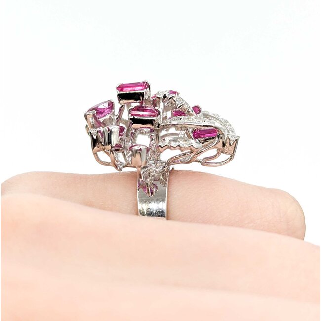 Ring Vintage .30ctw Single Cut Diamonds 2.00ctw Pink Lab Grown Sapphires 14kw 22x20 Sz4.5 7.09g 225040053
