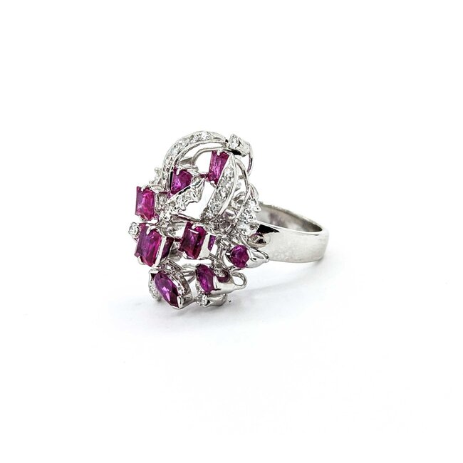 Ring Vintage .30ctw Single Cut Diamonds 2.00ctw Pink Lab Grown Sapphires 14kw 22x20 Sz4.5 7.09g 225040053
