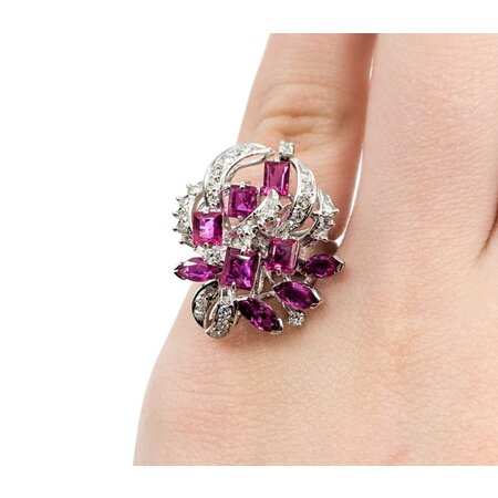 Ring Vintage .30ctw Single Cut Diamonds 2.00ctw Pink Lab Grown Sapphires 14kw 22x20 Sz4.5 7.09g 225040053
