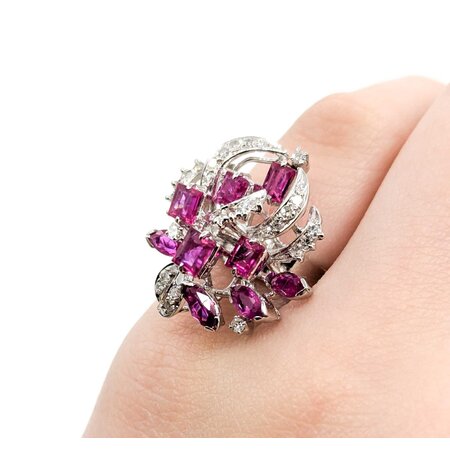Ring Vintage .30ctw Single Cut Diamonds 2.00ctw Pink Lab Grown Sapphires 14kw 22x20 Sz4.5 7.09g 225040053