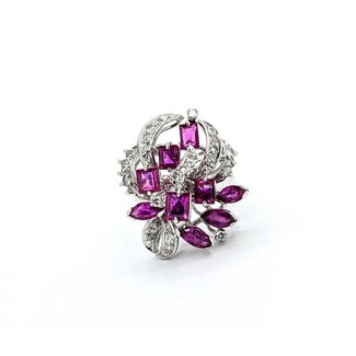 Ring Vintage .30ctw Single Cut Diamonds 2.00ctw Pink Lab Grown Sapphires 14kw 22x20 Sz4.5 7.09g 225040053