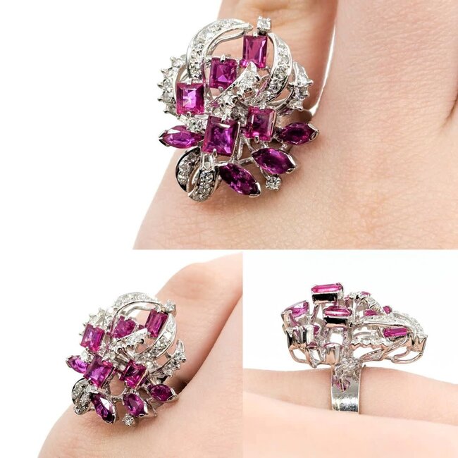 Ring Vintage .30ctw Single Cut Diamonds 2.00ctw Pink Lab Grown Sapphires 14kw 22x20 Sz4.5 7.09g 225040053