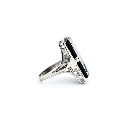 Ring Filigree .08ct Round Diamond 18x9mm Black Onyx 14kw 20x13mm Sz4.5 3.2g 225040074