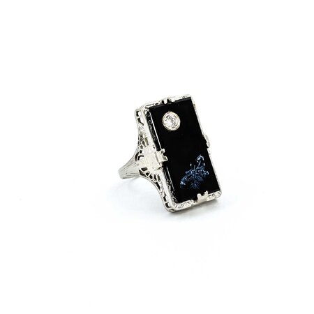 Ring Filigree .08ct Round Diamond 18x9mm Black Onyx 14kw 20x13mm Sz4.5 3.2g 225040074