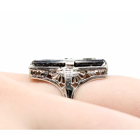Ring Filigree .08ct Round Diamond 18x9mm Black Onyx 14kw 20x13mm Sz4.5 3.2g 225040074