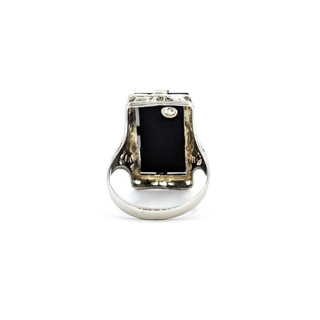 Ring Filigree .08ct Round Diamond 18x9mm Black Onyx 14kw 20x13mm Sz4.5 3.2g 225040074