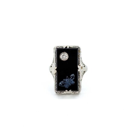 Ring Filigree .08ct Round Diamond 18x9mm Black Onyx 14kw 20x13mm Sz4.5 3.2g 225040074