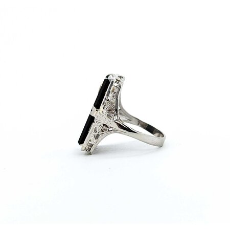 Ring Filigree .08ct Round Diamond 18x9mm Black Onyx 14kw 20x13mm Sz4.5 3.2g 225040074