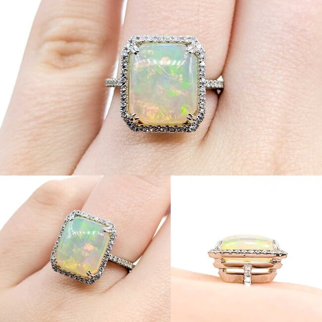 Ring Effy Halo .20ctw Round Diamonds 3.50ct Opal 14kw 14.7x12.8 Sz5 3.85g 225040052