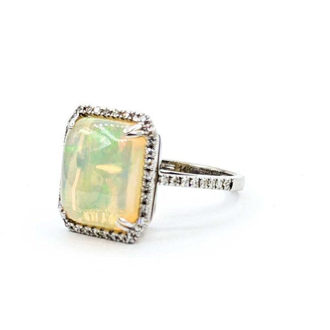 Ring Effy Halo .20ctw Round Diamonds 3.50ct Opal 14kw 14.7x12.8 Sz5 3.85g 225040052