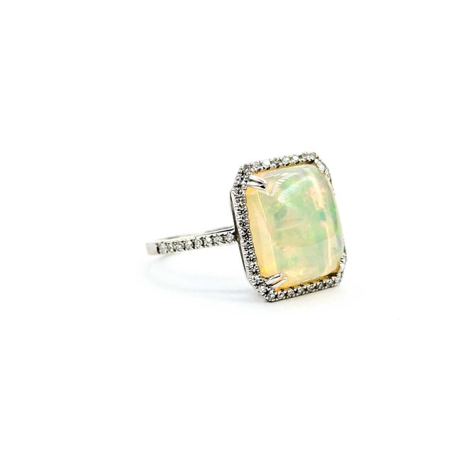 Ring Effy Halo .20ctw Round Diamonds 3.50ct Opal 14kw 14.7x12.8 Sz5 3.85g 225040052