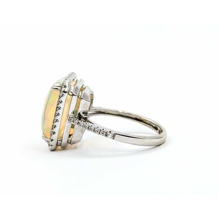 Ring Effy Halo .20ctw Round Diamonds 3.50ct Opal 14kw 14.7x12.8 Sz5 3.85g 225040052